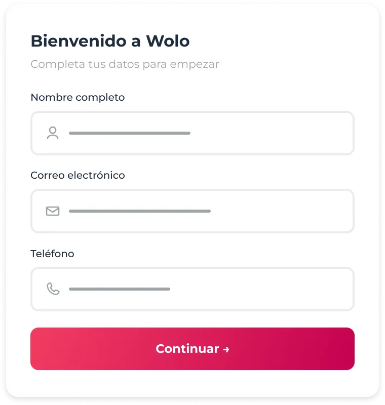 Inicio de sesión o registro en Wolo